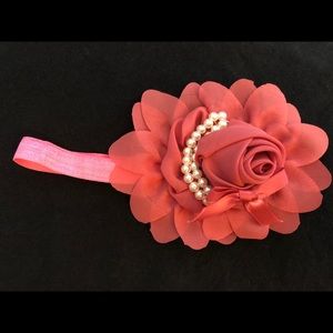 💫Mauve Pearl Rose Elastic Headband NB- 4yr